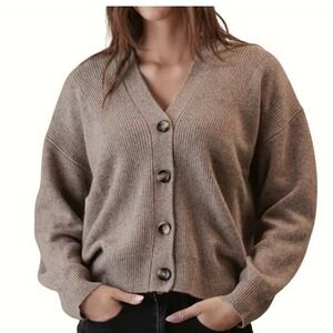 Madewell Womens Ribbed Button Front Boxy Cardigan Oversize Sweater Tan Large